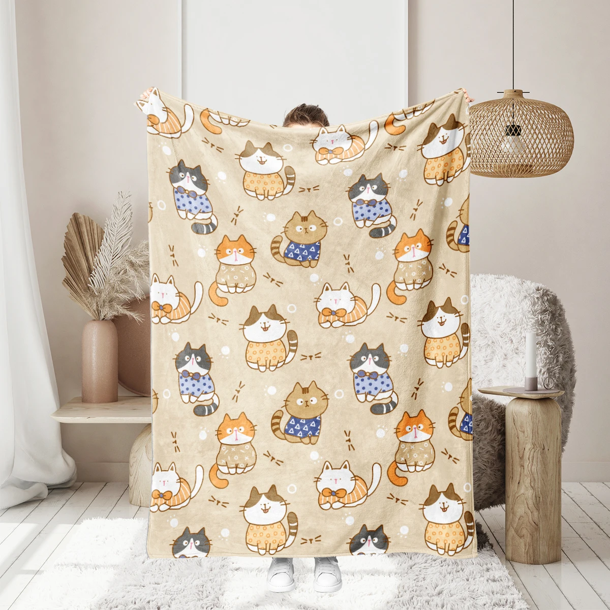 1PC cartoon cat themed flannel blanket, soft and skin friendly, warm and comfortable, suitable for sofas, offices, nap times, be