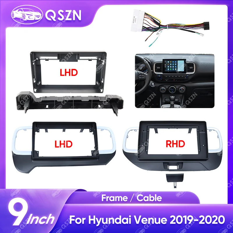 QSZN Car Radio Frame For HYUNDAI VENUE 2019-2020 Stereo Panel Android Radio Dash 2 Din Frame Panel Kit Matten Black