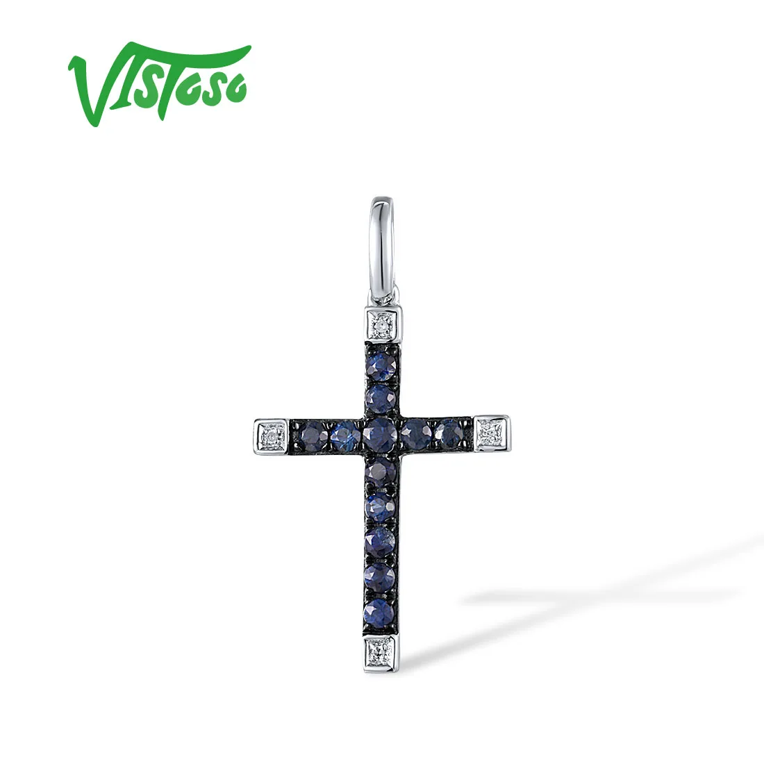 VISTOSO 14K 585 Rose White Gold Pendant For Women Sparkling Diamond Amethyst Sapphire Cross Style Classic Trendy Fine Jewelry