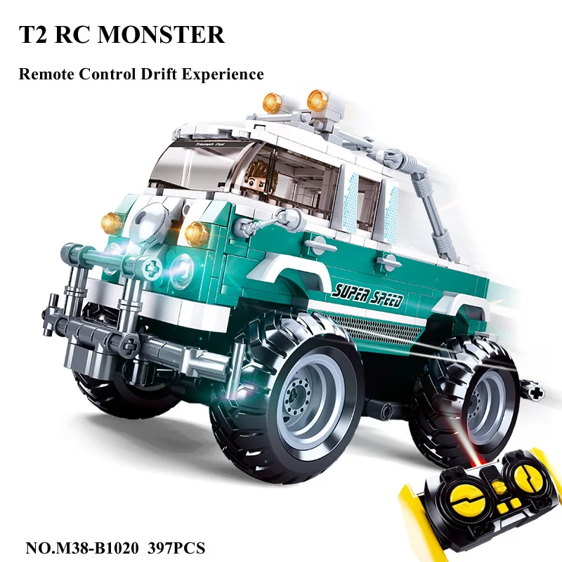 

397PCS High-Tech RC T2 Monster Off-road Vehicle 2.4G Remote Control Track Car Building Blocks MOC Bricks Racing Car Toys For Boy