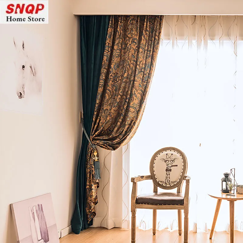 Classic Chenille Retro American French Solid Color Polished Green Velvet Custom Size Curtains for Living Dining Room Bedroom