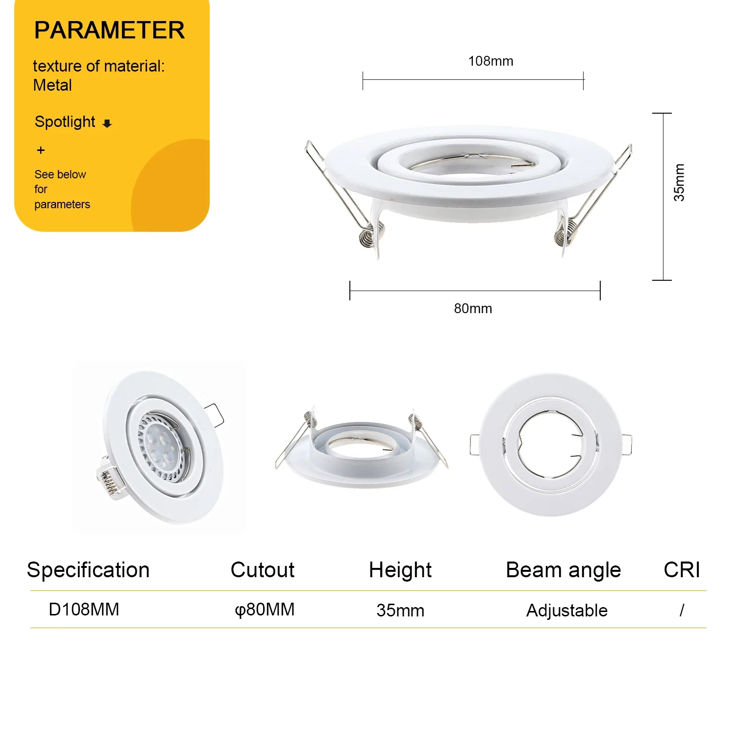 10ชิ้นอุปกรณ์ติดโคมไฟติดเพดาน LED สามารถปรับได้กรอบกลมสปอตไลท์ไฟ LED หลอดไฟ MR16 GU10โคมไฟดาวน์ไลท์ LED