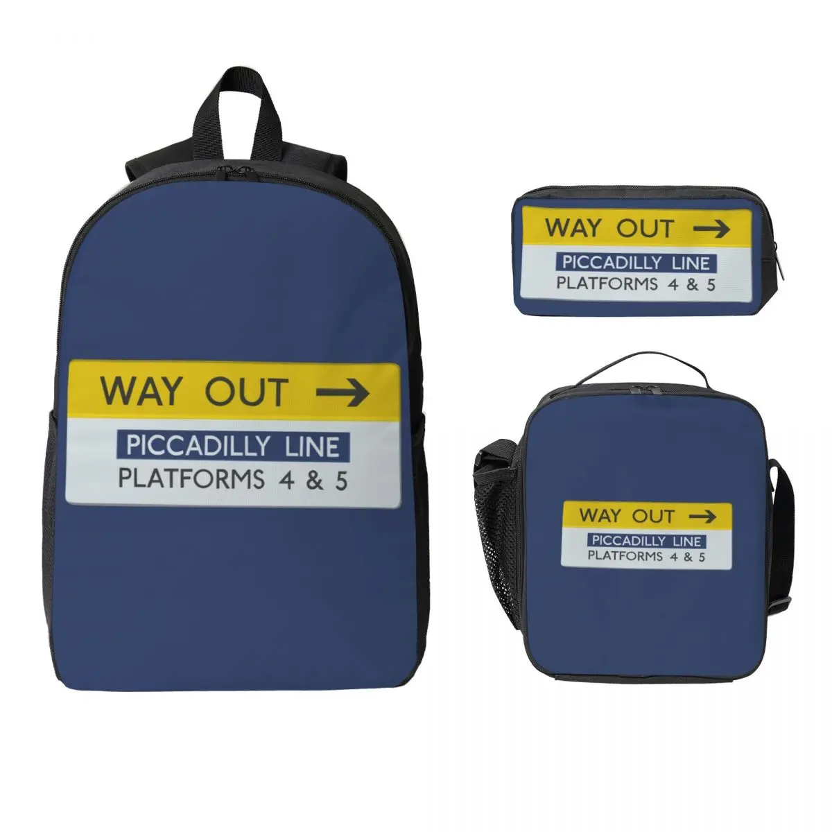 London Underground Way Out Sign Backpack Student Boys Girls BookBag School Bag Shoulder Bags 3ps Insulated Lunch Bag Pencil Case