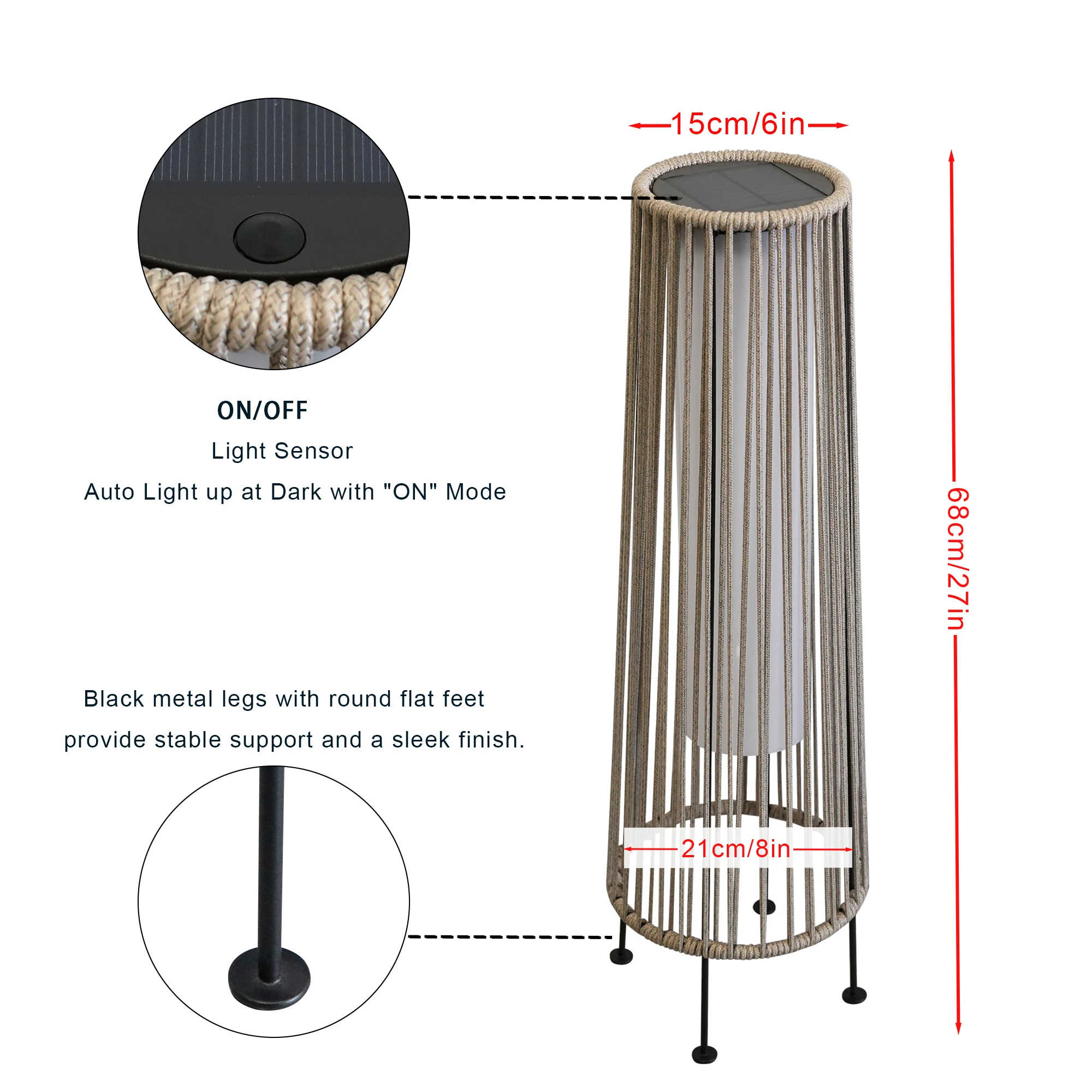 Set of Two Solar Garden Lamp Elegant Solar Poly Rattan Lamp Black Waterproof LED Garden Lights for Garden Decor 2PCS
