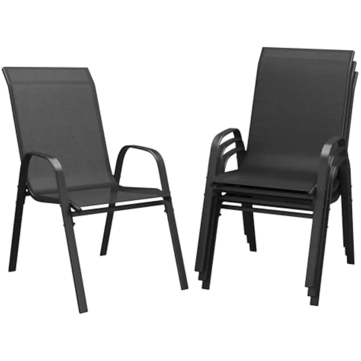 Stackable Outdoor Dining Chairs Set of 4 – High-Back Textilene Mesh Seating with Rust-Resistant Powder-Coated Steel Frame for Pa