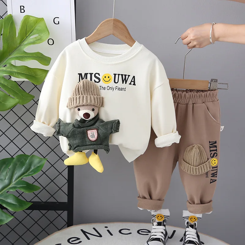 Korean Baby Infant Boy Clothes 2023 Spring Autumn Cartoon O-neck Pullover Long Sleeve T-shirts Pants Kids Two Piece Outfit Set