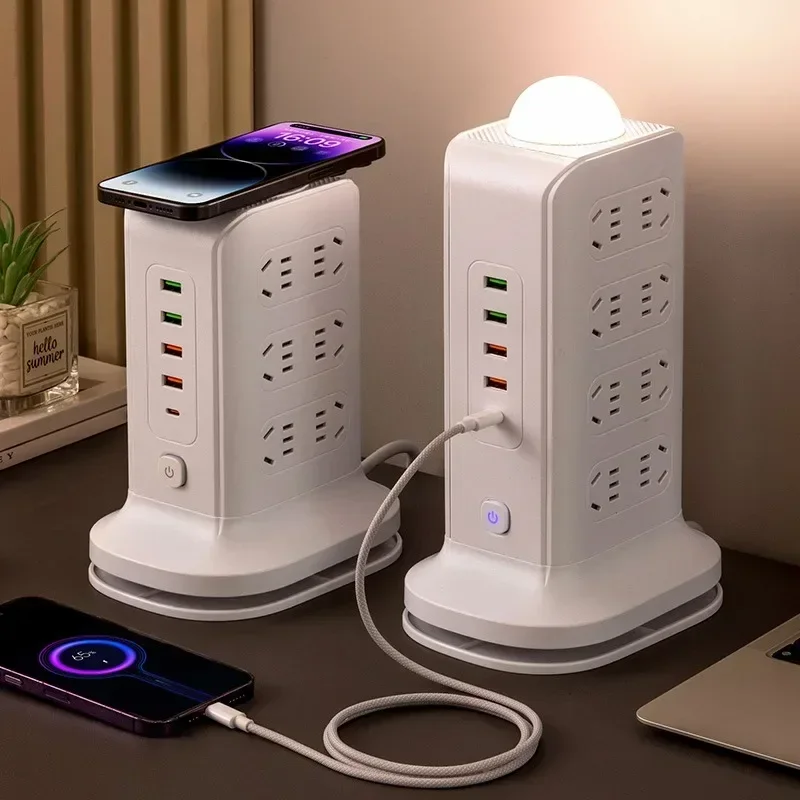 Socket usb fast charging with wireless charging earphones can be charged vertical tower power strip multi-port with long cable
