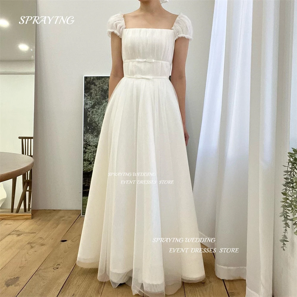 SPRAYING Simple Square Neck Wedding Dress Korea PhotoShoot A Line Floor Length Tulle Bridal Dresses Customized Corset Back 2025