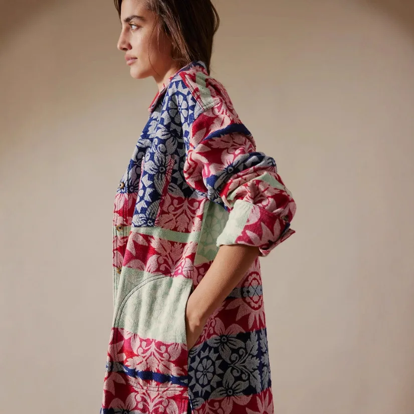 Autumn 2025 New Printed Cardigan Bohemian Long Shirt Jacket Jacket