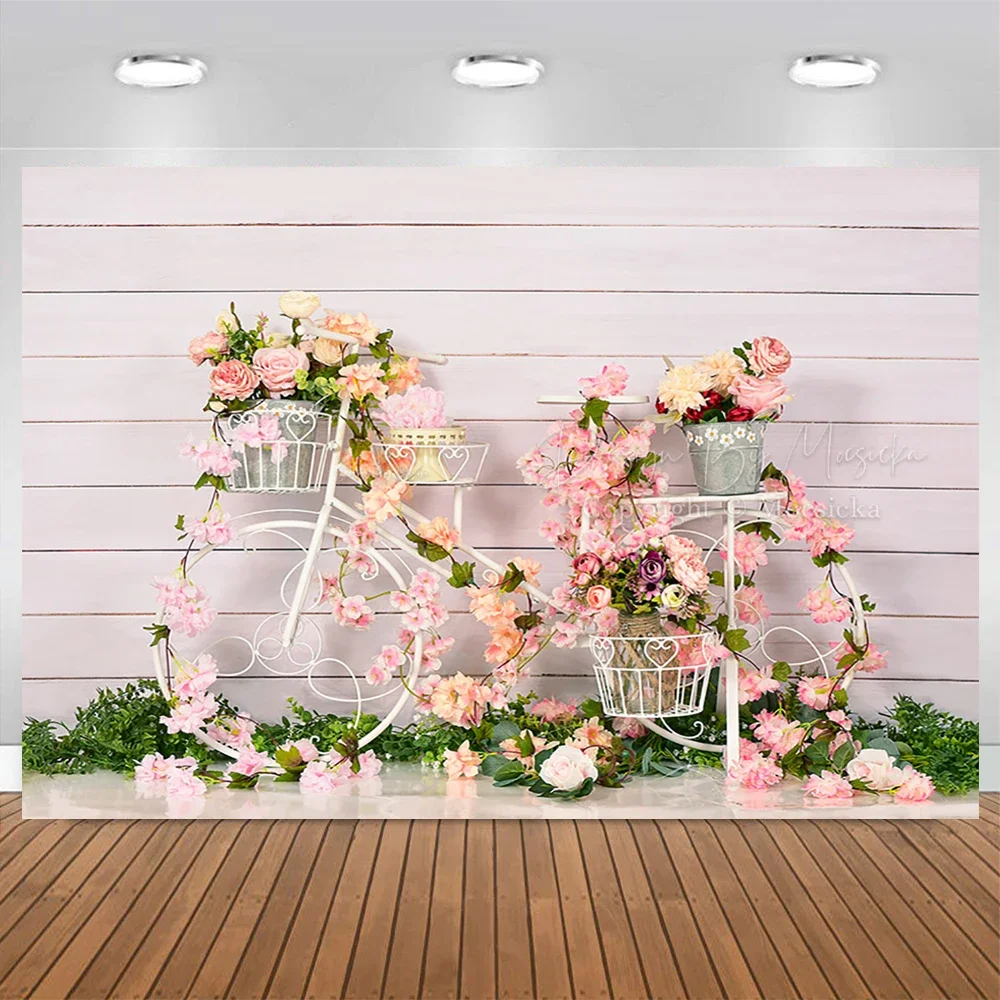 Fondo de fotografía de pastel Smash para niña y niño, Fondo de fotografía de hierba Floral rosa, pared de madera, estudio fotográfico para bebé, flor de primavera