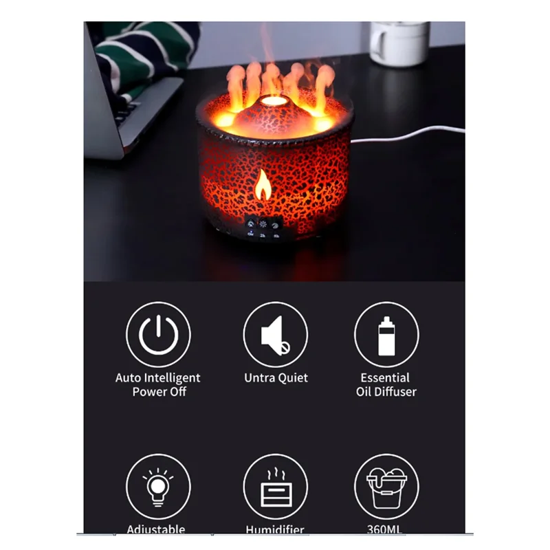 BAAD Anello di fumo Diffusore di fiamma vulcanica 360 ml Aromaterapia Diffusore di oli essenziali Umidificatore Regalo di Natale (B) Spina UE Durabl