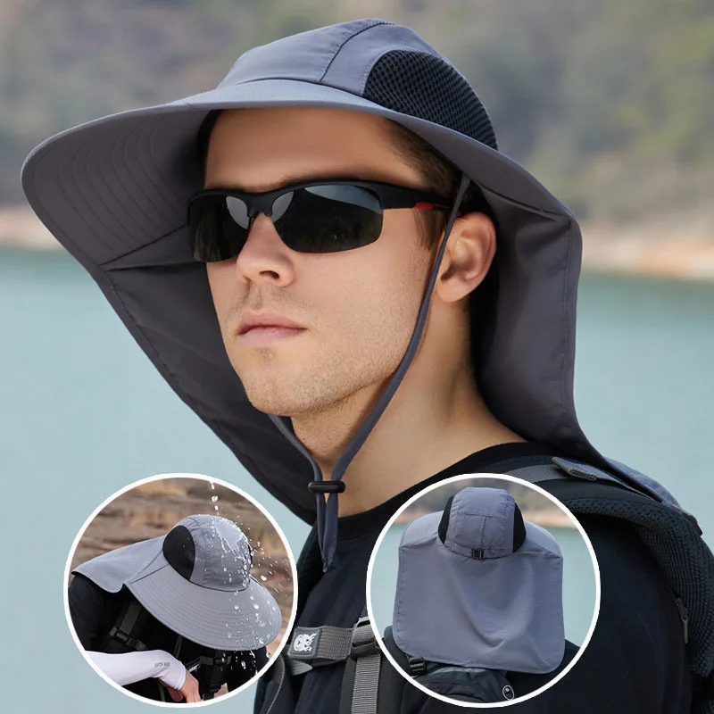 Cap circumference56-58cm Summer Outdoor Shade Sun Hat  Large Breathable Eaves Shawl Fisherman Caps Male Mountain Caps