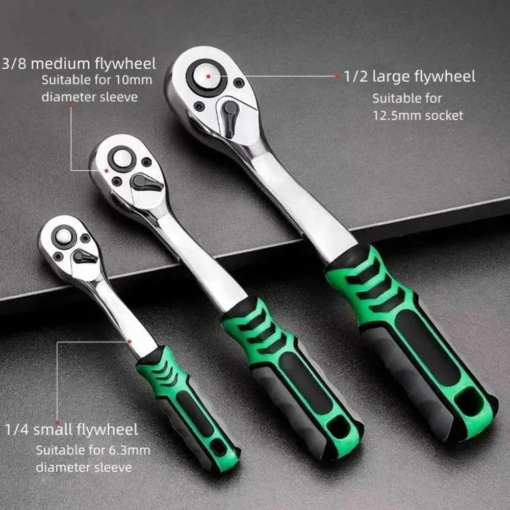 24/72 Tooth Quick Ratchet Wrench 1/2 1/4 3/8 3 Size Flying Wrenches Two-way Socket Wrench Repair Tools for For Vehicle Bicycle