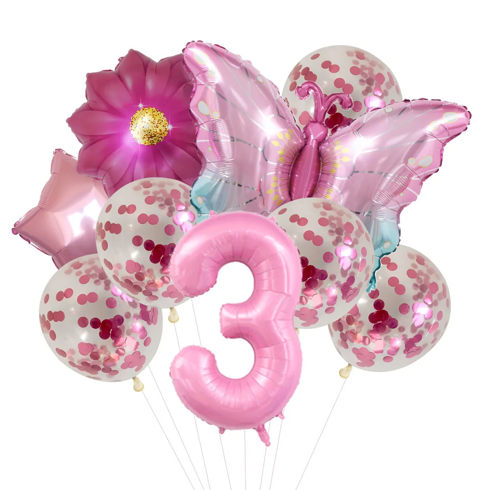 

1 комплект розовых воздушных шаров-бабочек, 32 дюйма, набор воздушных шаров с номером, с днем рождения, воздушный шар из фольги с бабочкой, детский душ, декор для дня рождения