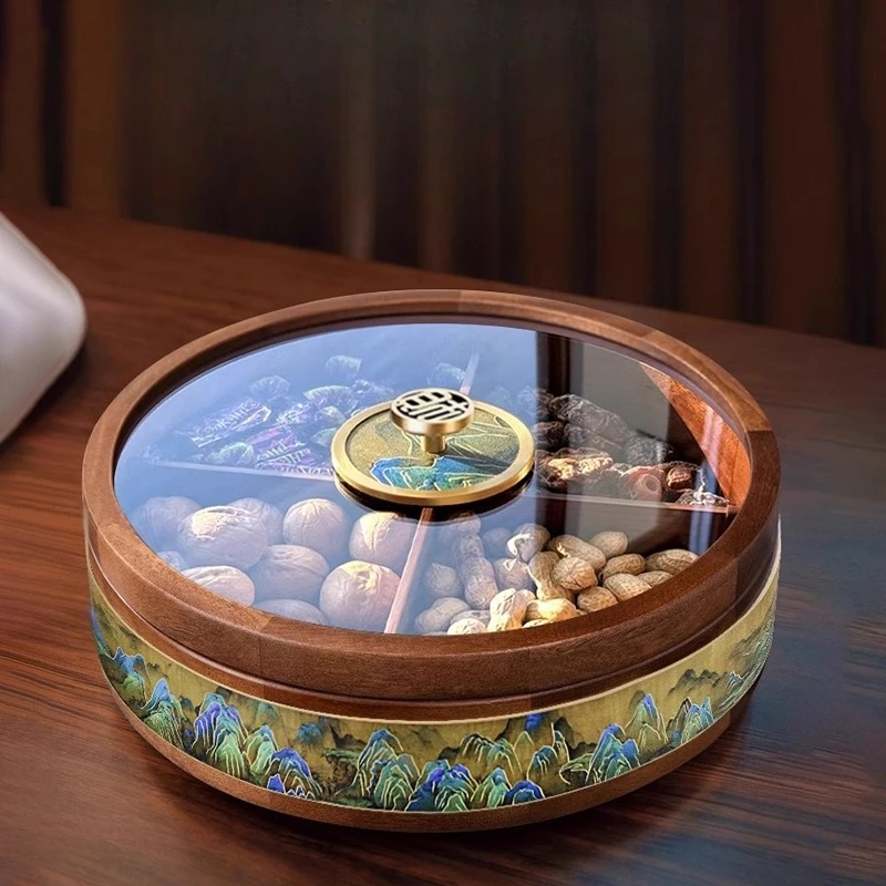 

Solid wood dried fruit box light luxury high-end grid fruit plate with lid desktop snack storage box