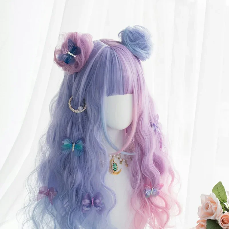 Lolita-Cheveux longs bouclés doux pour filles et femmes, couleur bonbon, lapin ultraviolet, bonnie, étudiant, mignon, rêve, ORY, Harajuku