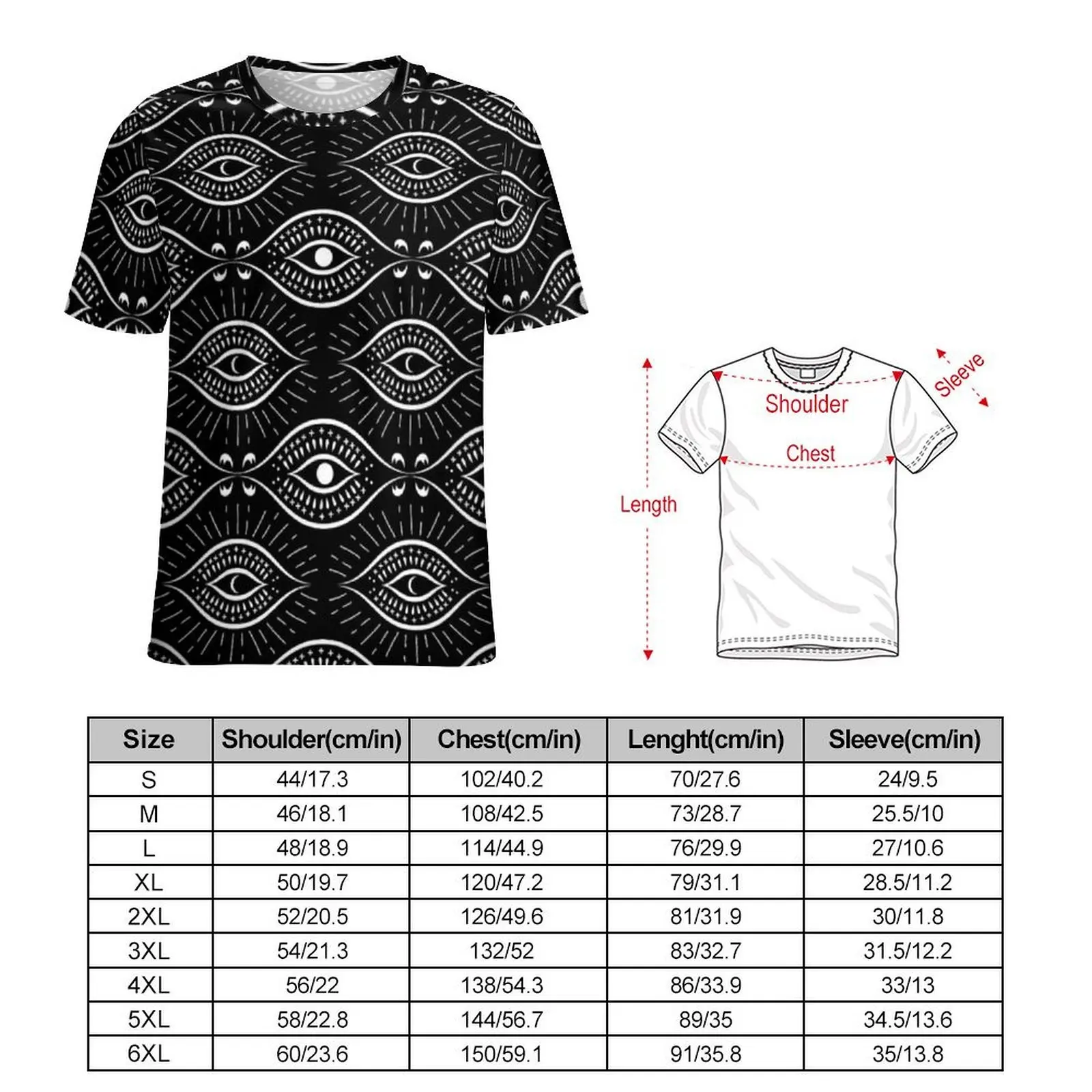 Man Black And White Evil Eye T Shirt Greek Amulet Vintage T-Shirts Short Sleeve Pattern Tops Hot Y2K Casual Oversized Top Tees