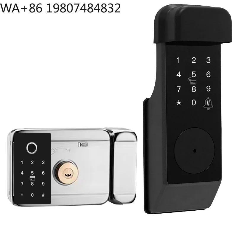 IP65 Waterproof Double Side Gate Rim Lock Aluminum Alloy Fingerprint Password RFID WiFi Cloud App Outdoor Anti-theft Lock