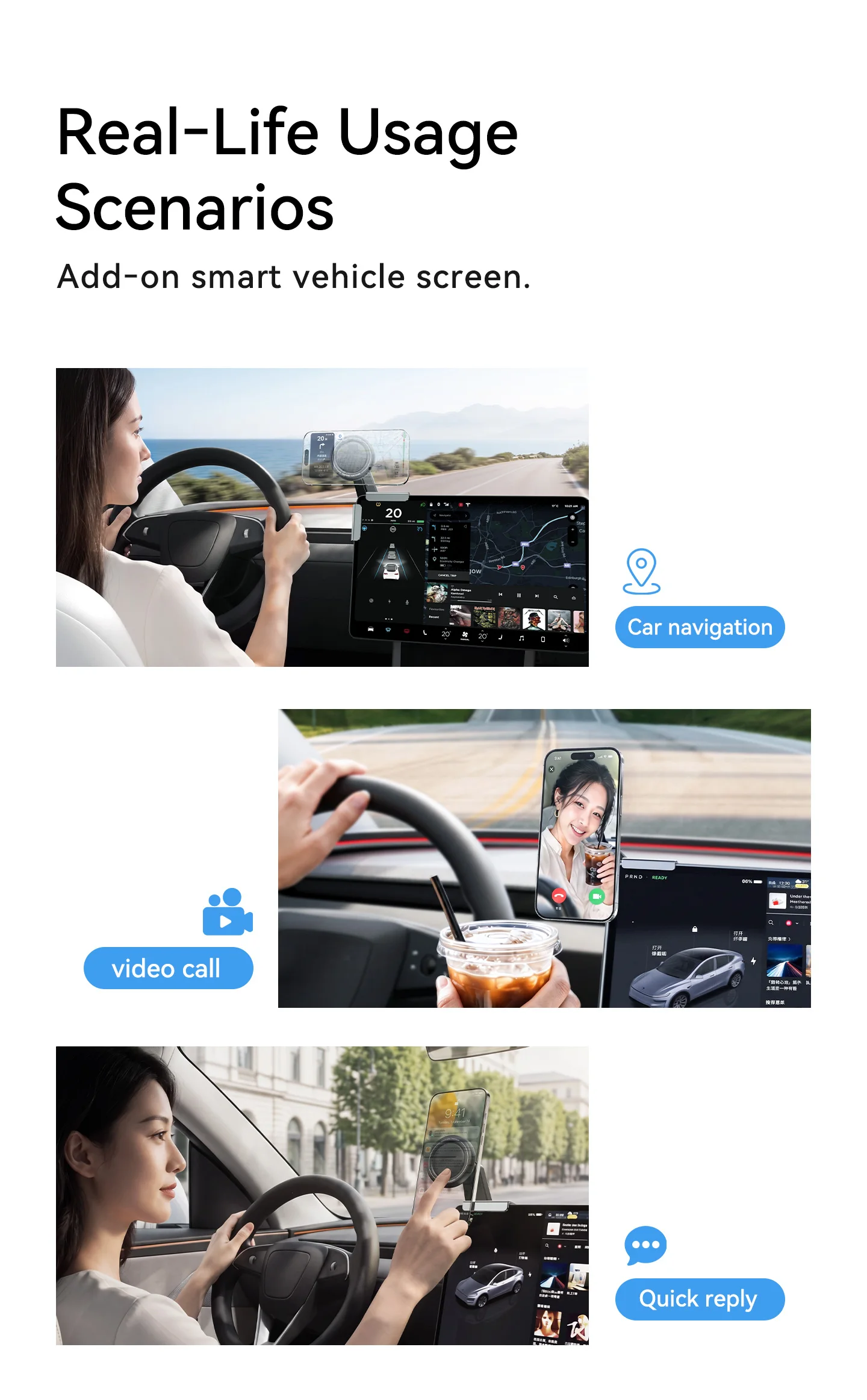 YZ Für Tesla Model Y YL 3 Juniper Standard Highland Bildschirm-Handyhalterung 180 ° Drehbarer, verstellbarer magnetischer Handyhalter – Zubehör – Detail 13