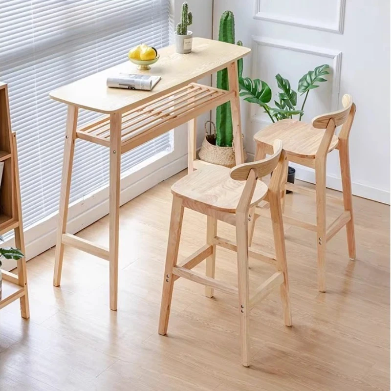 

Modern Counter Height Chairs Solid Wood Bar Stools with Backrest Nordic Milk Tea Shop Seat Industrial Cafe Reception Stools
