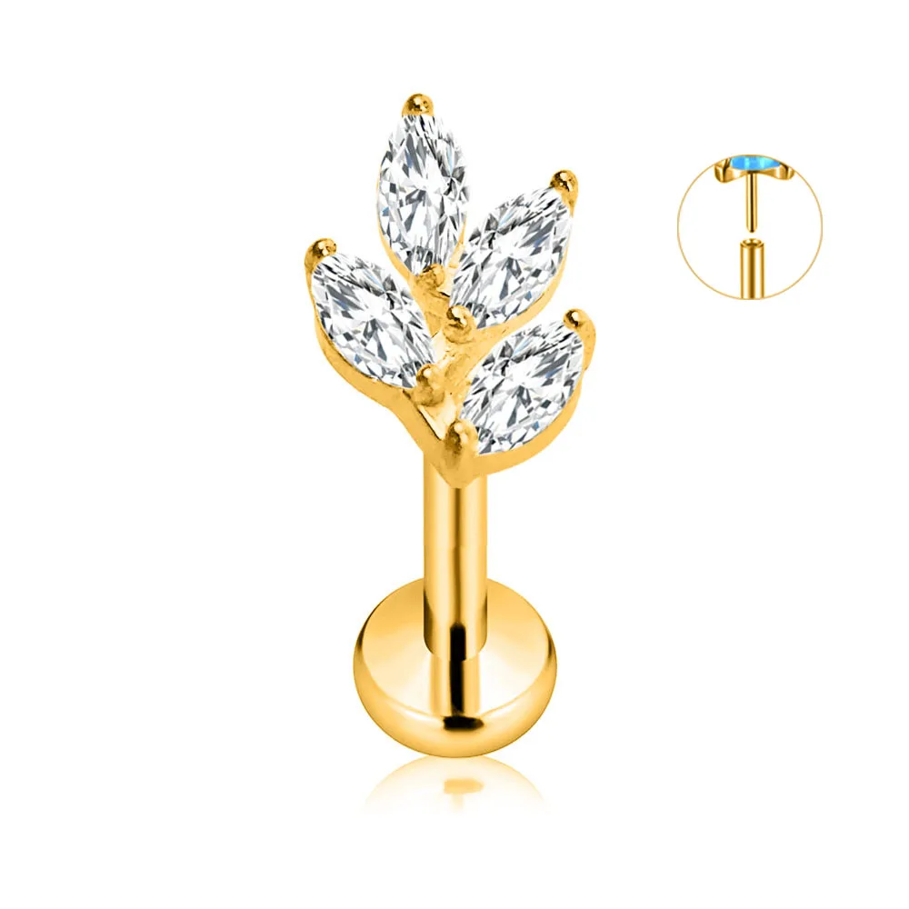 ASTM F136 G23 Titanium Flower Petals Star Heart Butterfly Threadless Piercing Pin Push in Labret Daith Conch Earring 16G 18G 20G
