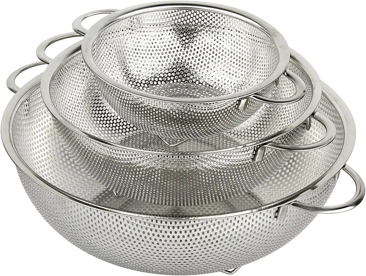 

3-Piece Stainless Steel Mesh Micro-Perforated Strainer Colander Set (1-Quart, 2.5-Quart and 4.5-Quart)
