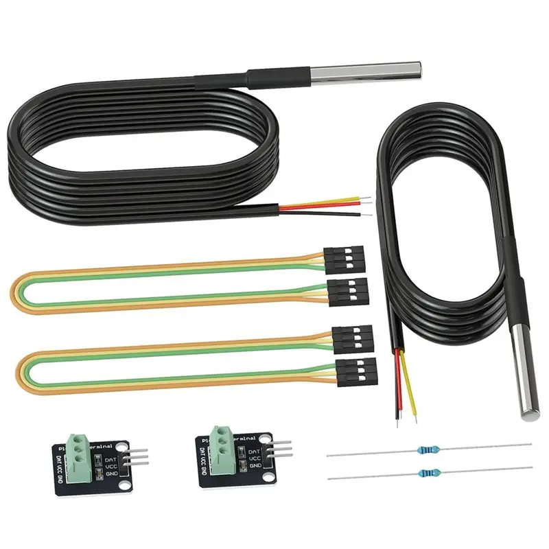 A84X-DS18B20 2Pack Waterproof Temperature Sensors Probe Female To Female Jumper Wires And 4.7K Ohm Resistors For Raspberry Proje