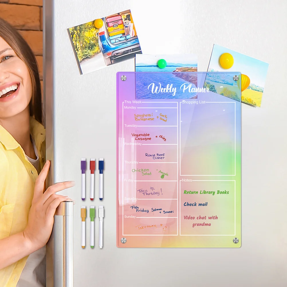 

Magnetic Message Board Calendar Weekly Refrigerator Planning Dry Erase Acrylic for Fridge