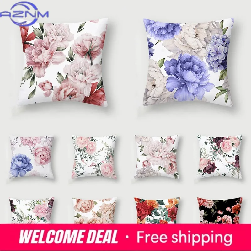 Rose Collection Floral Print Pattern Cushion Cover Home Living Room Sofa Decoration Square Polyester Pillow   45x45cm
