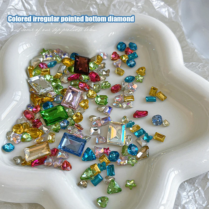 50 pièces de strass pour nail art, breloques en forme spéciale à fond pointu, bijoux en cristal colorés pour la décoration du visage, des vêtements, des chaussures et des ongles