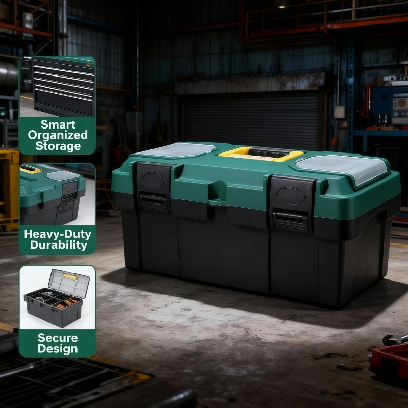 Heavy Duty Lockable Metal Toolbox Portable Tool Storage Chest Organizer Removable Tray Garage Workshop Mechanics Diy Toolbox