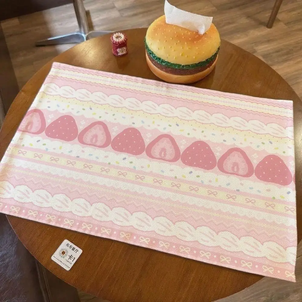 Cute Strawberry Cake Desk Pad Cartoon Non-Slip Tablecloth Gift Linen-cotton Table Mat Desktop Decoration