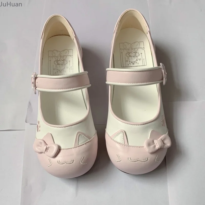 

Original Lolita Japanese Simple Bow Flat Shoes Round Head One-word Buckle with Cute Girl Color Matching Mary Jane Indoor Shoes
