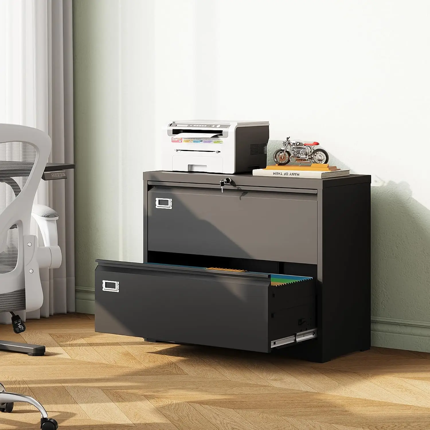 2 Drawer Lateral File Cabinet Metal Storage with Lock for Letter Legal F4 A4 Hanging Files Office Home, Customized