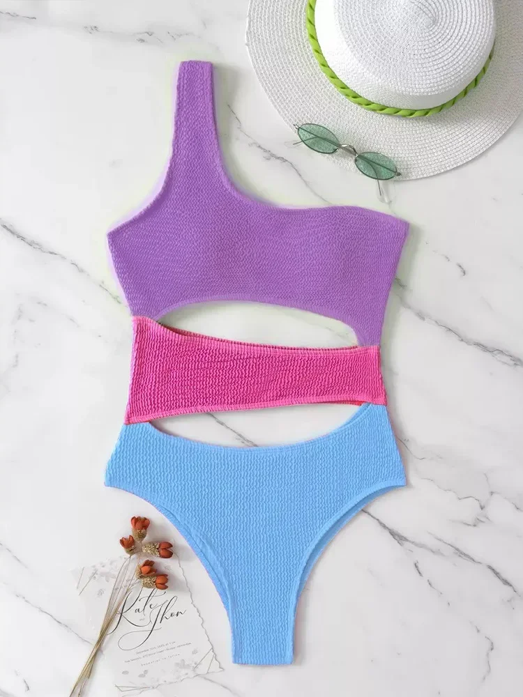 

UETEEY 2025 New Summer Swimwear One Piece Swimsuit Sexy Hollow Out Single Shoulder One Piece Swimsuit Women Beach Style Bikini