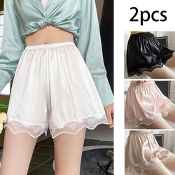 2pcs Women's Summer Lace Underwear Female Thin Soft Satin Knickers In Loose Safety Pants Lady Ice Silk Comfort Home Shorts