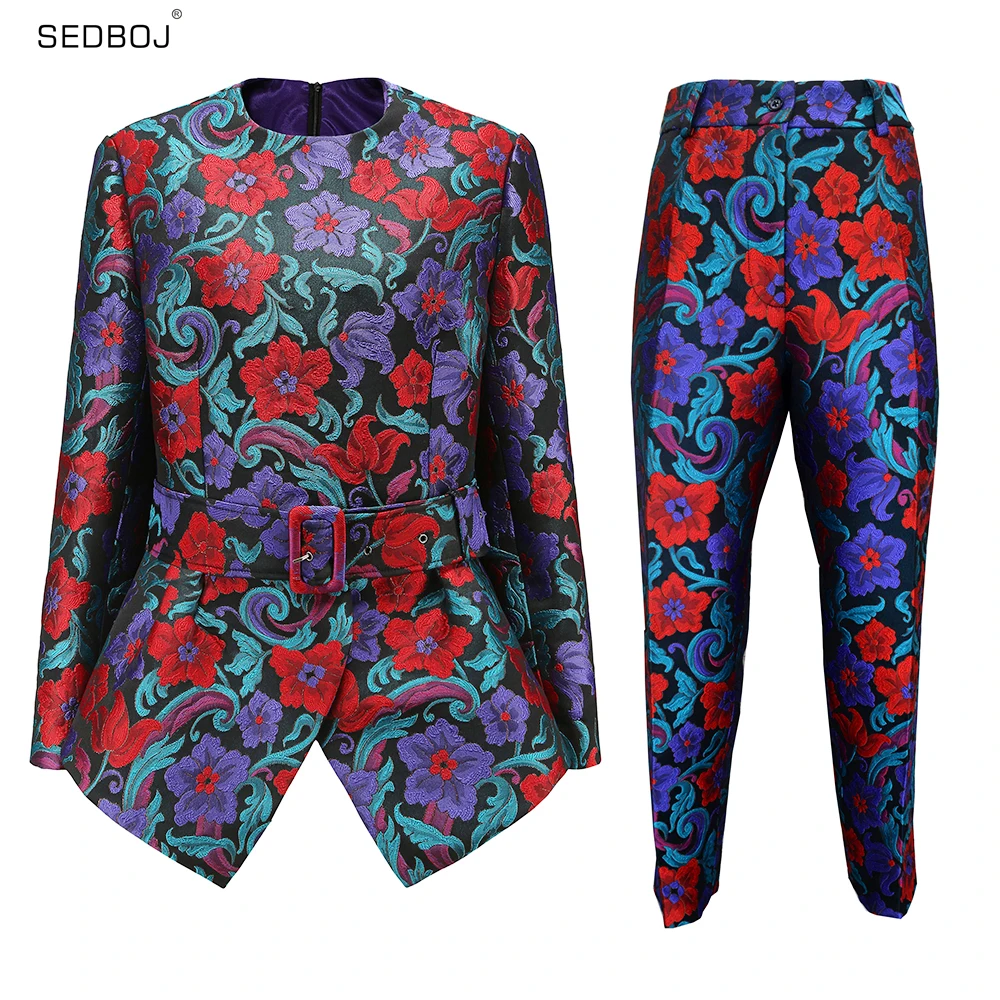 

Tailor Shop Made Red Flower Suit Set Mother of The Bride Long Sleeve jacket with Pants Two Piece suit Party Fall Winter Outfi