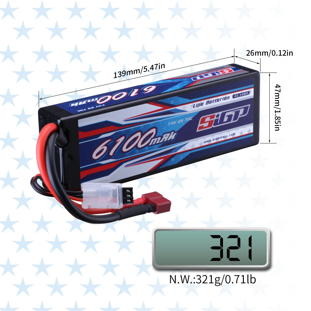 SIGP 2S 7.4V 7.6V Lipo Battery for 6000mAh 6100mAh 7100mAh 70C 100C With Deans TPlug For RC Truck Car Truggy Buggy Vehice Racing