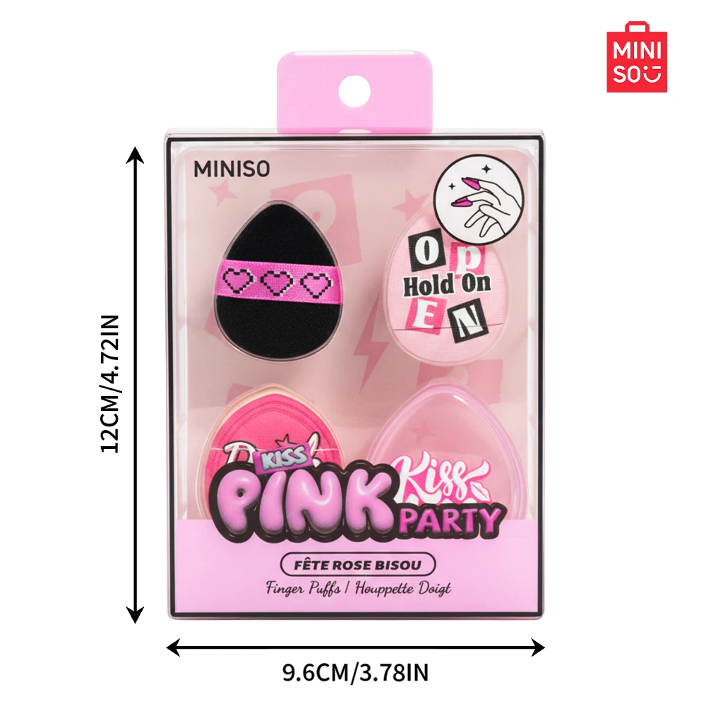 Paquete combinado de 3 esponjas de polvo para pulgar MINIISO Pink Party Series: viene con caja de almacenamiento para un almacenamiento portátil y fácil