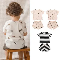 0-3T Newborn Kid Baby Boys Girls Clothes Set Summer Short Sleeve Top Shirt Shorts Set Cute Sweet Cotton Two Piece Set Outfits