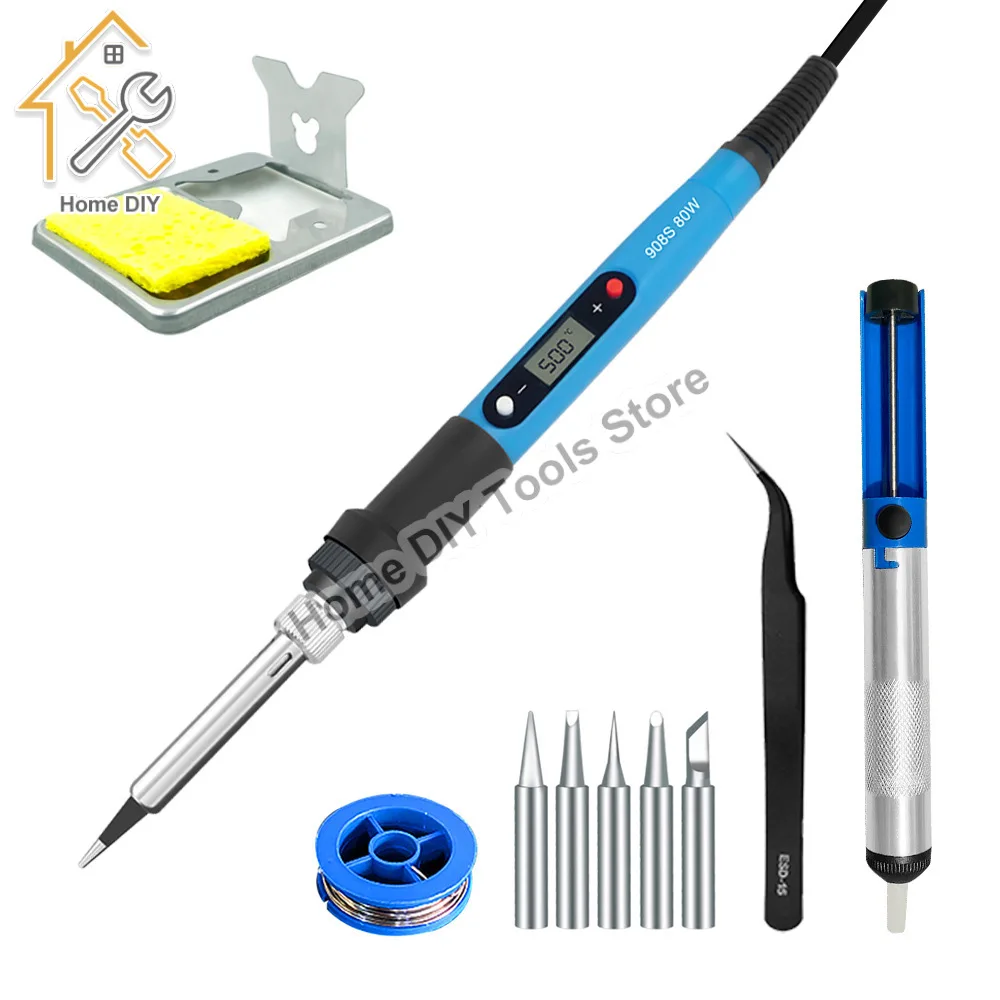 80W Adjustable Temperature Digital Electric Soldering Iron Set Kit 220V / 110V LCD Electric Soldering Iron Welding Repair Tools