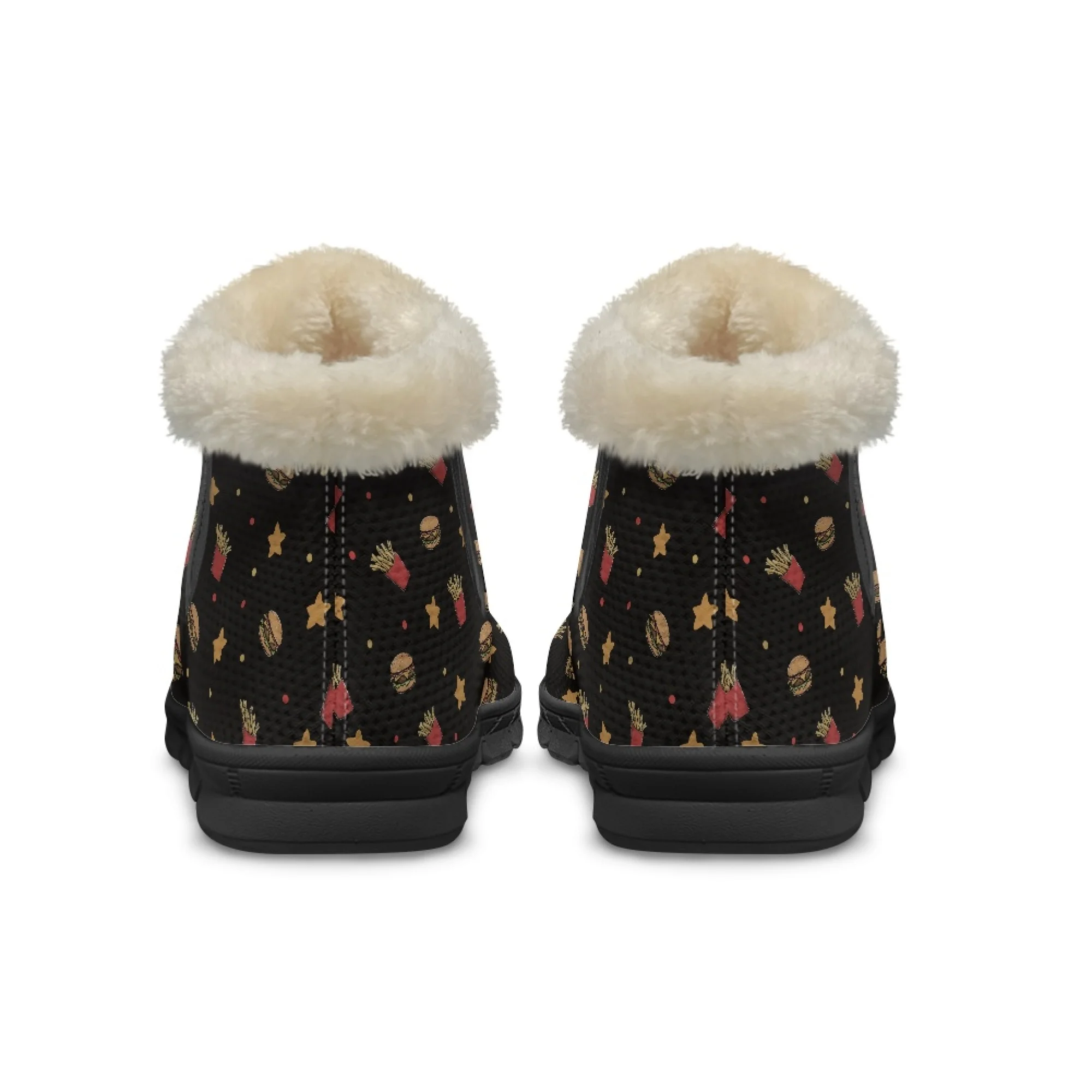 INSTANTARTS Food Hamburger French Fries Print Warm Fuzzy Snow Boots Women Winter Shoes Soft Comfort Casual Boots Short Plush