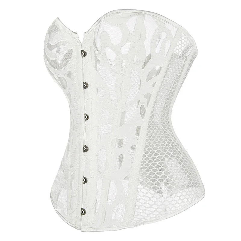 Женский корсет в стиле стимпанк с завышенной талией, сетчатый топ-бюстье, черный, белый цвет, готический корсет, баски