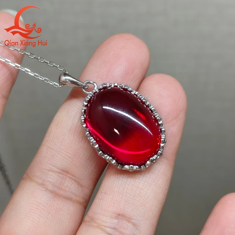 Fashion 20ct Oval Shape Cabochon Lab Grown Red Ruby Corundum Main Stone S925 Silver Jewelry Necklace Pendant Necklace