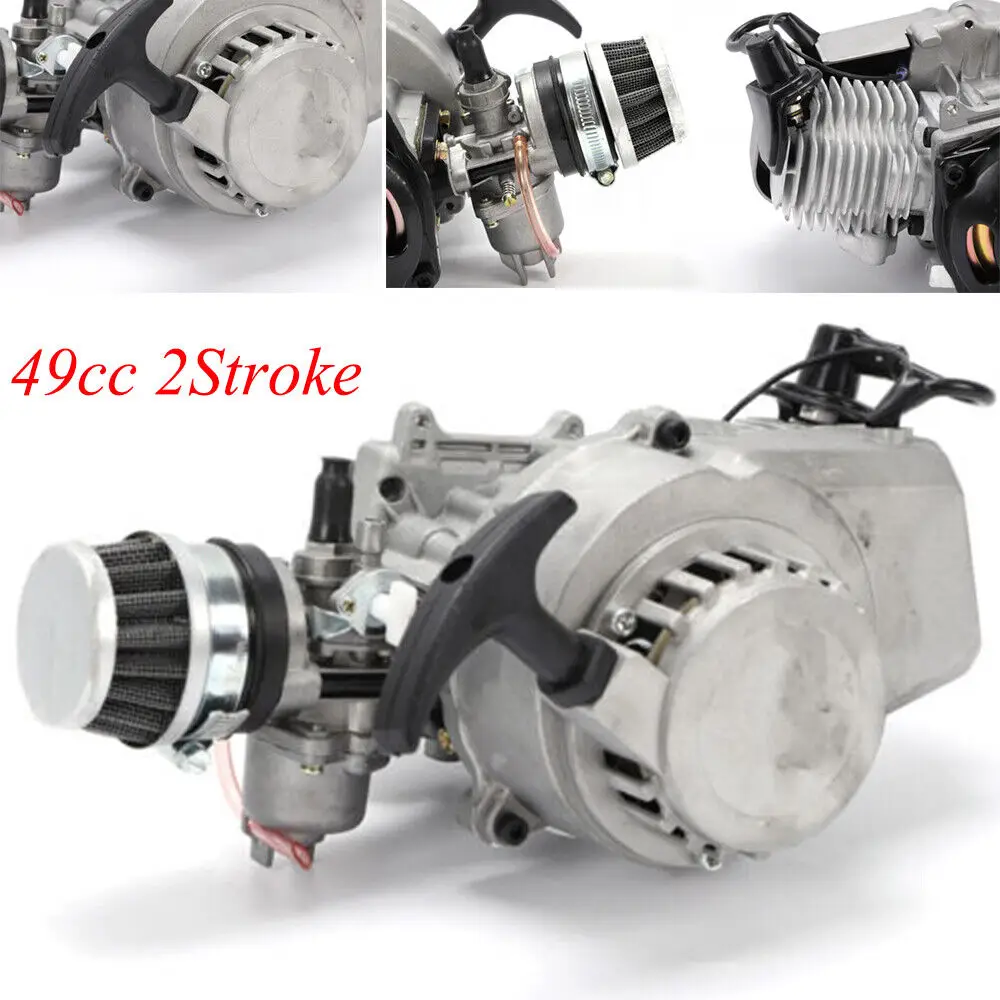 49cc Aluminum Two-stroke Minimoto Engine Motor Parts Kit Pull Start Complete Engine Unit for Scooter Pocket Dirt Bike Quad ATV