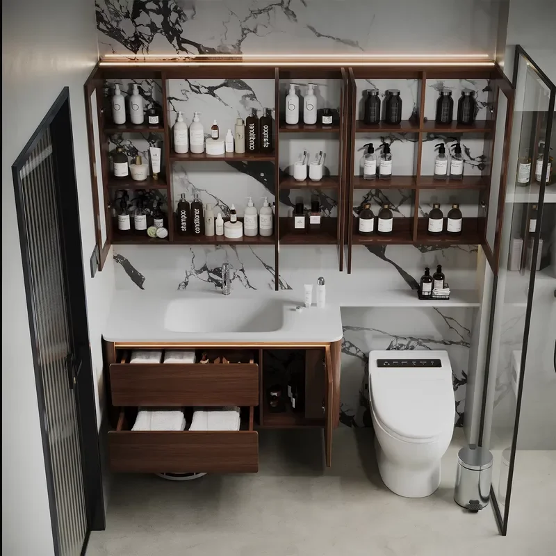 Light French Hotel-Style Bathroom Vanity,Solid Wood Cabinet with Sintered Stone Countertop,Smart Mirror /Cabinet