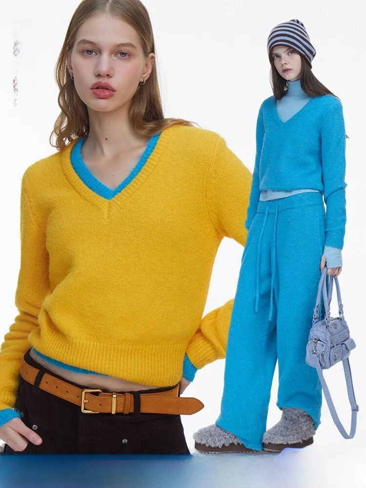 

DNT Original Design Simple Pure Color V-Ne Sweater Knitted Long Sve Casual Sle Polyester Fiber Warm Daily Wear for Women