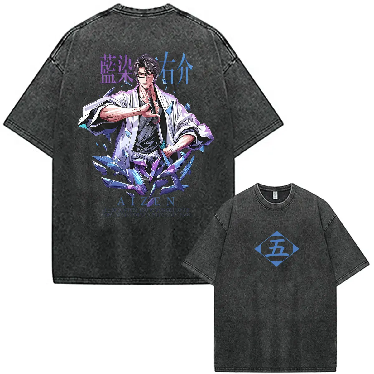 Vintage Washed Ulquiorra Cifer Anime Bleach Espada Print T Shirts Men's Gothic Fashion Harajuku Short Sleeve T-shirt Streetwear