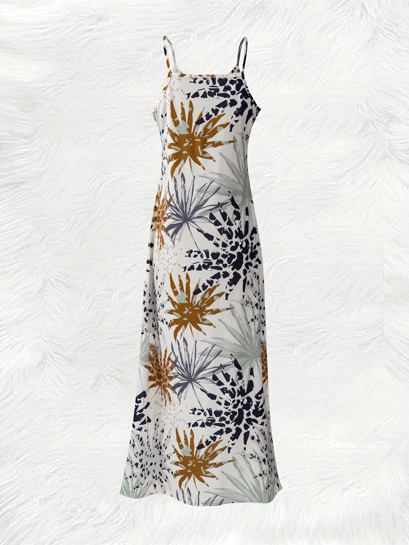 Printed Design Casual Tropical Botanical Leopard Paneled Slip Dress