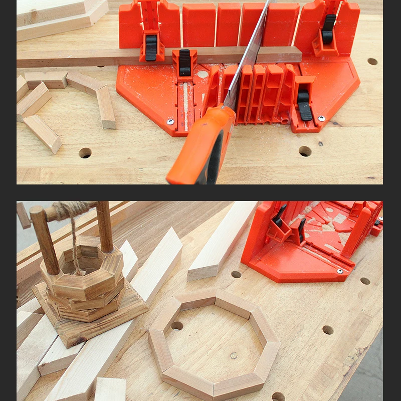 Wood Cutting Clamping Miter Box 0/22.5/45/90 Degree Saw Guide Angle Tool Multi-angle Jig Kit DIY Tools ABS Saw Cabinet